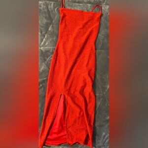 Elegant Red Dress with Slit- Shein